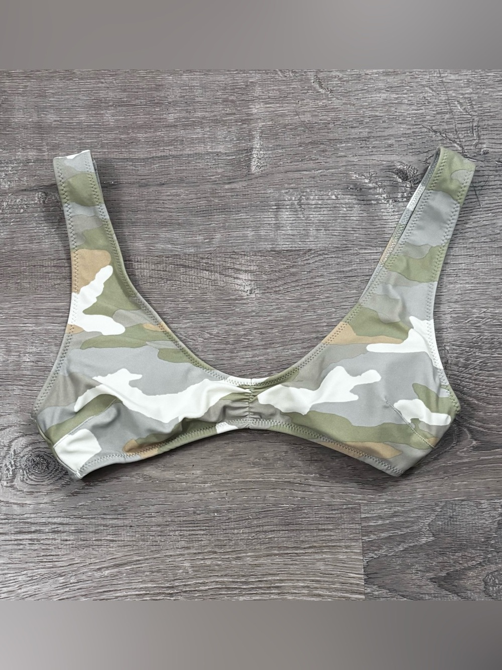 aerie Camo Scoop Bikini Swim Top with Pads in Olive & White Size Medium